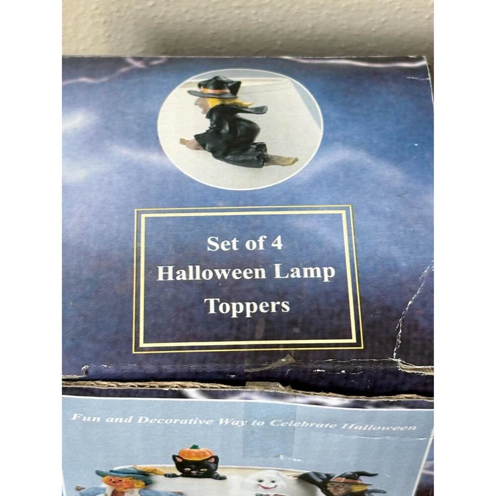 Vintage Halloween Lamp Topper Figurines Black Cat, Scarecrow, Ghost, Witch JSNY
